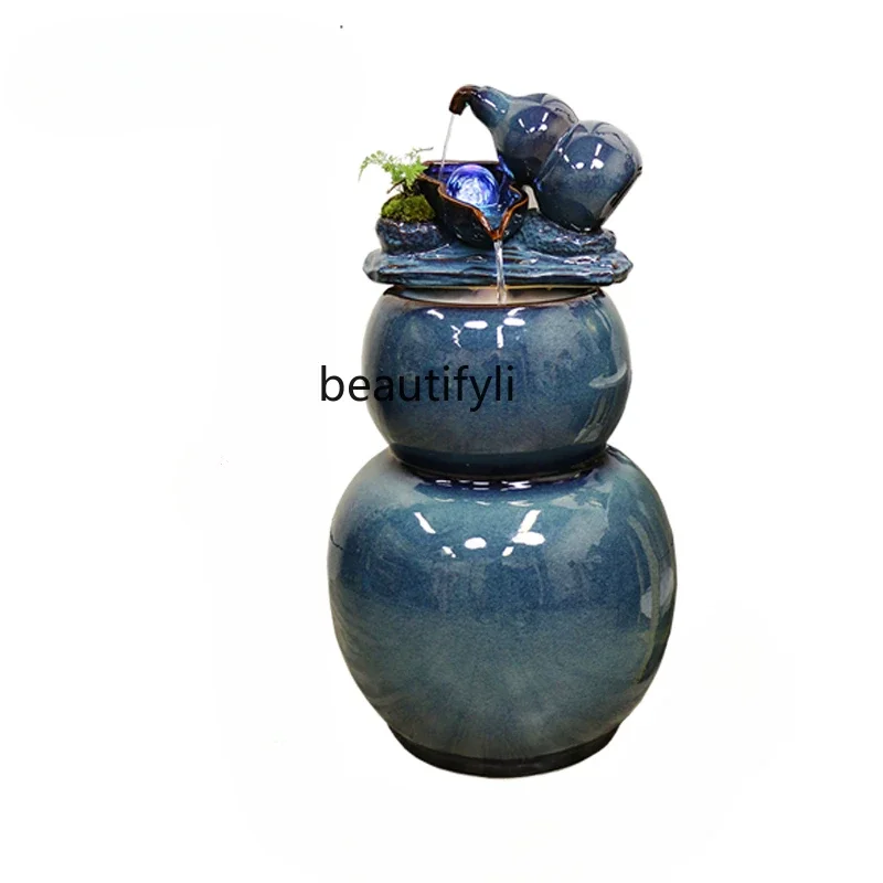 New Chinese ceramic floor-to-ceiling water fountain modern simple gourd home jewelry ornament living room decoration