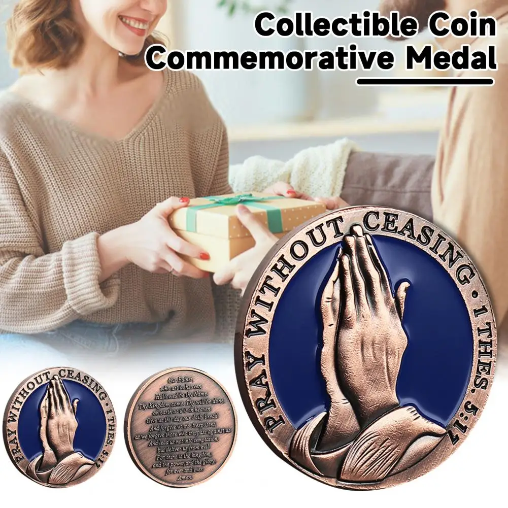 Souvenir Coin for Faith Christian Prayer Coin Gift Set with Thessalonians Verse Metal Praying Hands Token for Christian