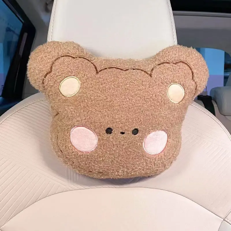 Cartoon Cute Animal Car Headrest Auto Seat Cover Head Neck Rest Cushion Plush Soft Comfy Car Pillow For Most Model Accessories