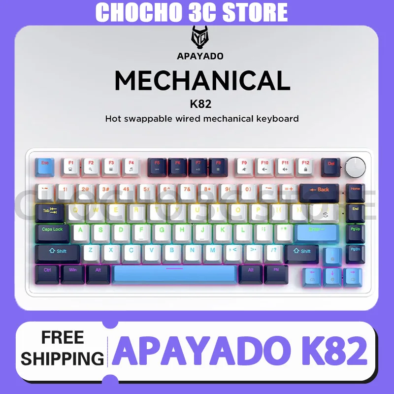 

APAYADO K82 Mechanical Keyboard 3Mode Wireless Bluetooth Keyboard Gasket Hot Swap Multifunctional Knob Custom PC Gaming Keyboard