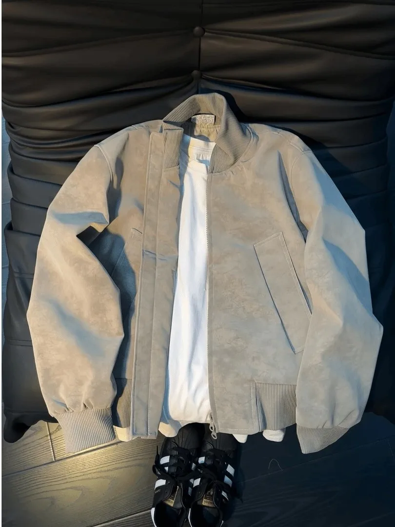 

Мужская куртка из искусственной кожи American Sle Dyed с воротником-стойкой, декорированная молнией, повседневная, модная, весенне-осенняя верхняя одежда