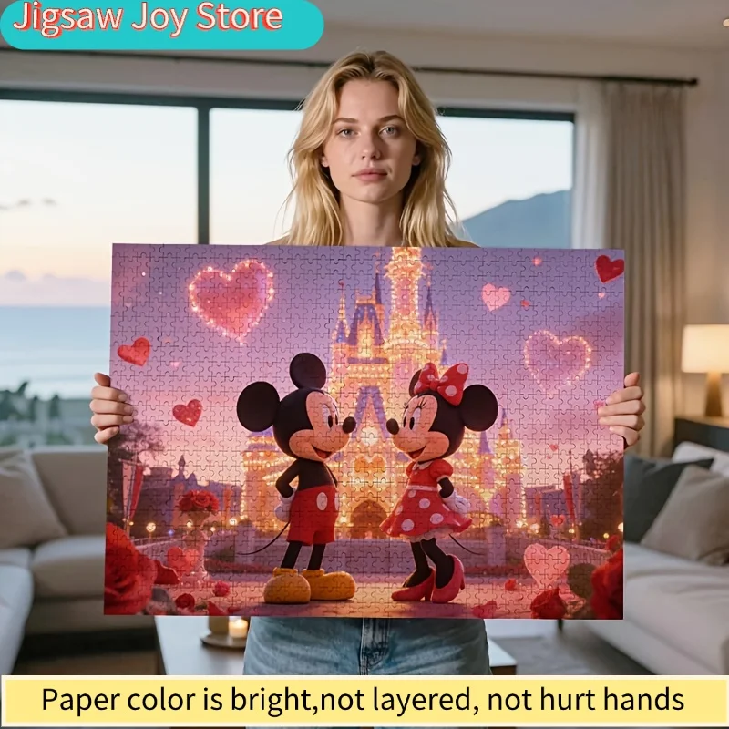 

2D Flat, DISNEY Mickey & Castle Puzzle with Heart Lights & Rose Petals - Romantic Valentine's Date Night Activity, & Bonding