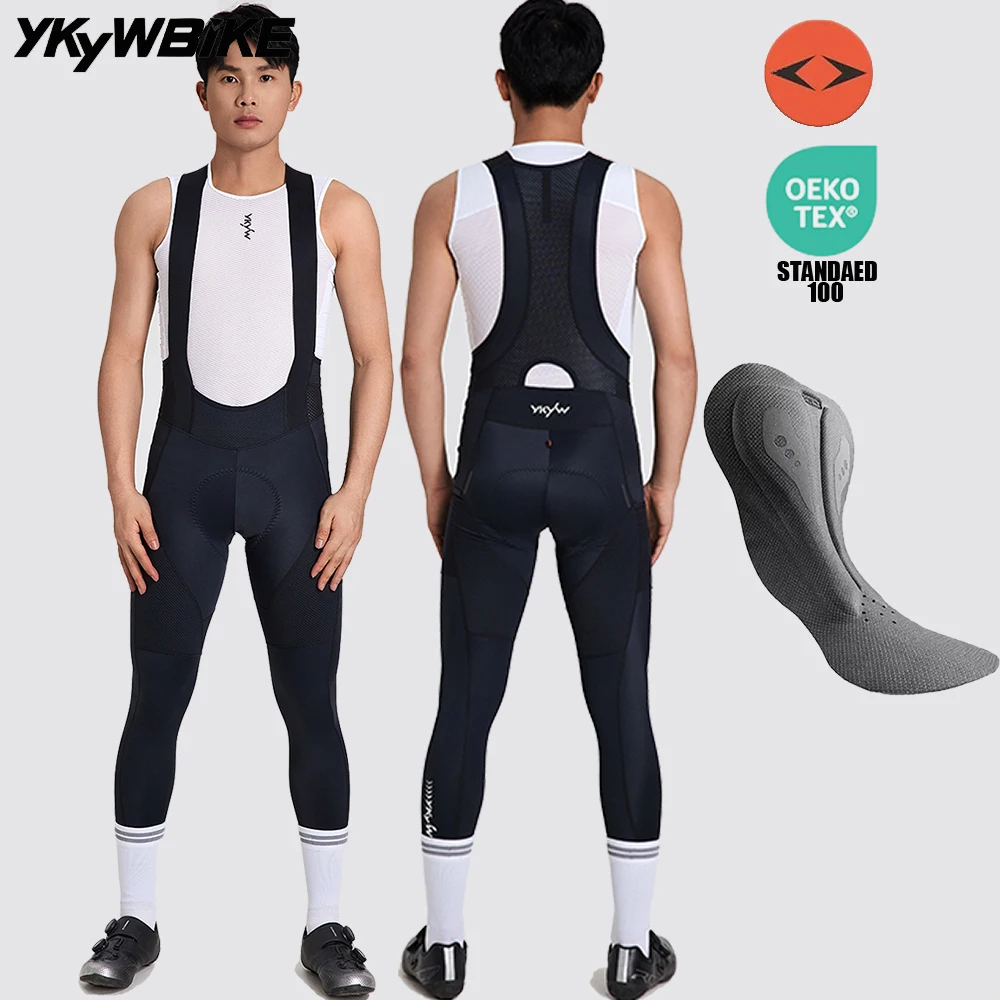 YKYWBIKE Mens Cycling Bib Long Pants 15~20℃ Long Distance Tights MTB Bike Pants Pro Team Riding Race 2 Pockets 4 Color