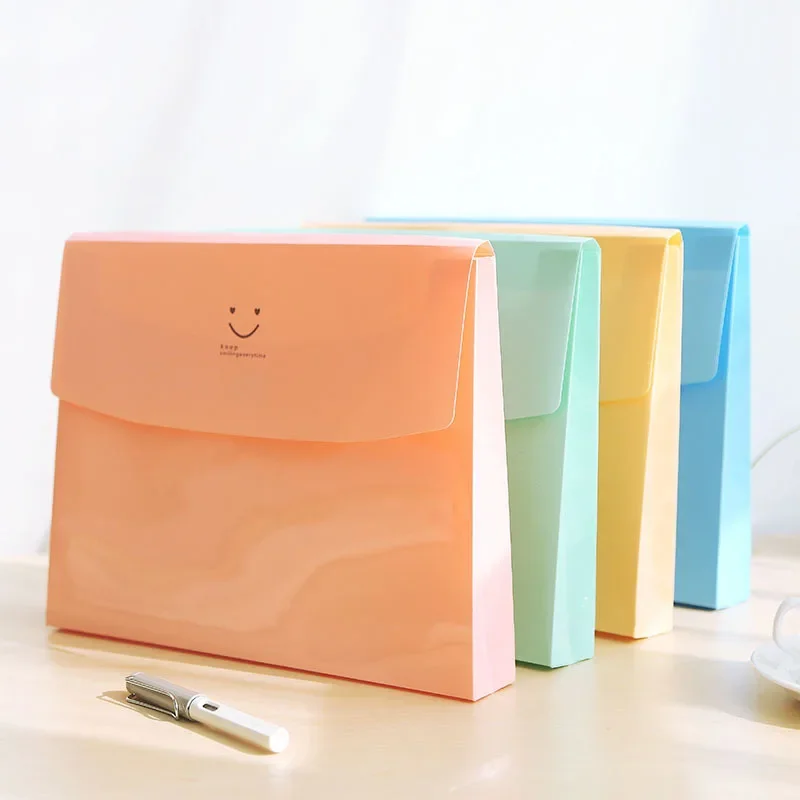 Kawaii Smile Face Waterproof  PVC File Folder 5 Layers Document Bag Office Stationery School Supplies