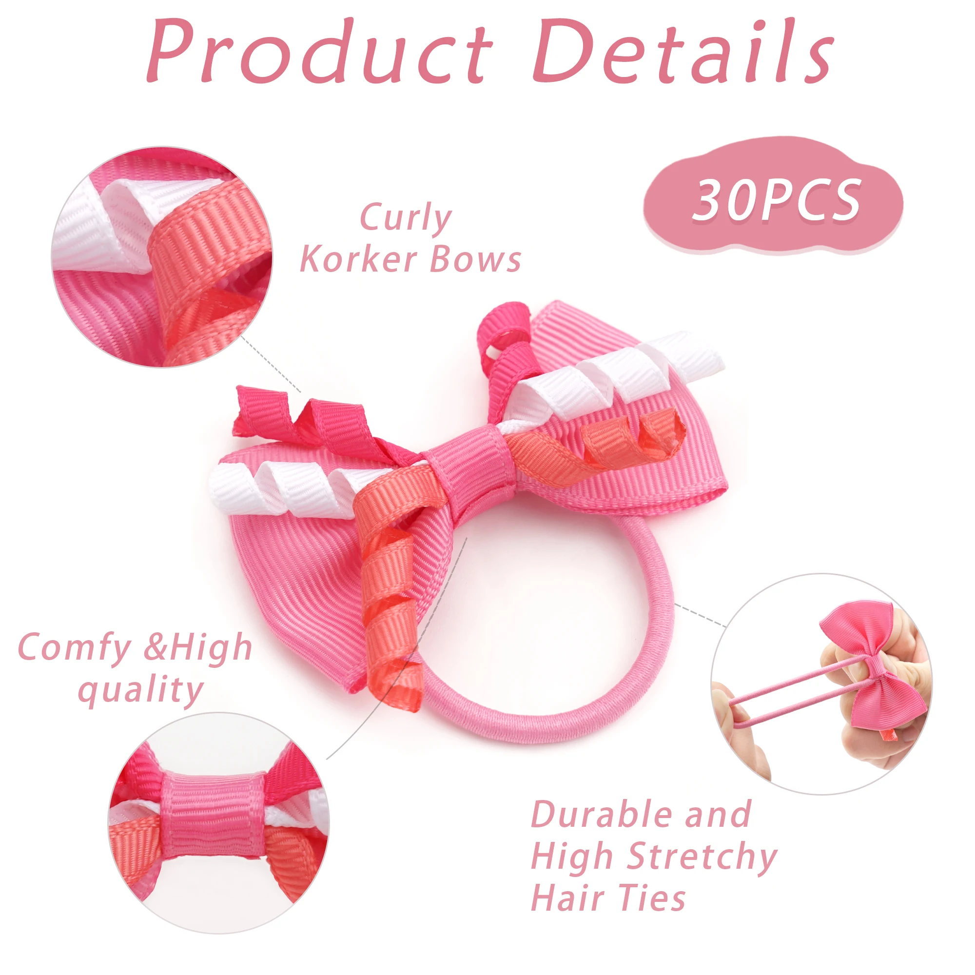 20Pcs Grosgrain Ribbon Pigtail Hair Bows Elastic Hair Ties Hair Bands Holders Hair Accessories for Baby Girls Infants Toddler