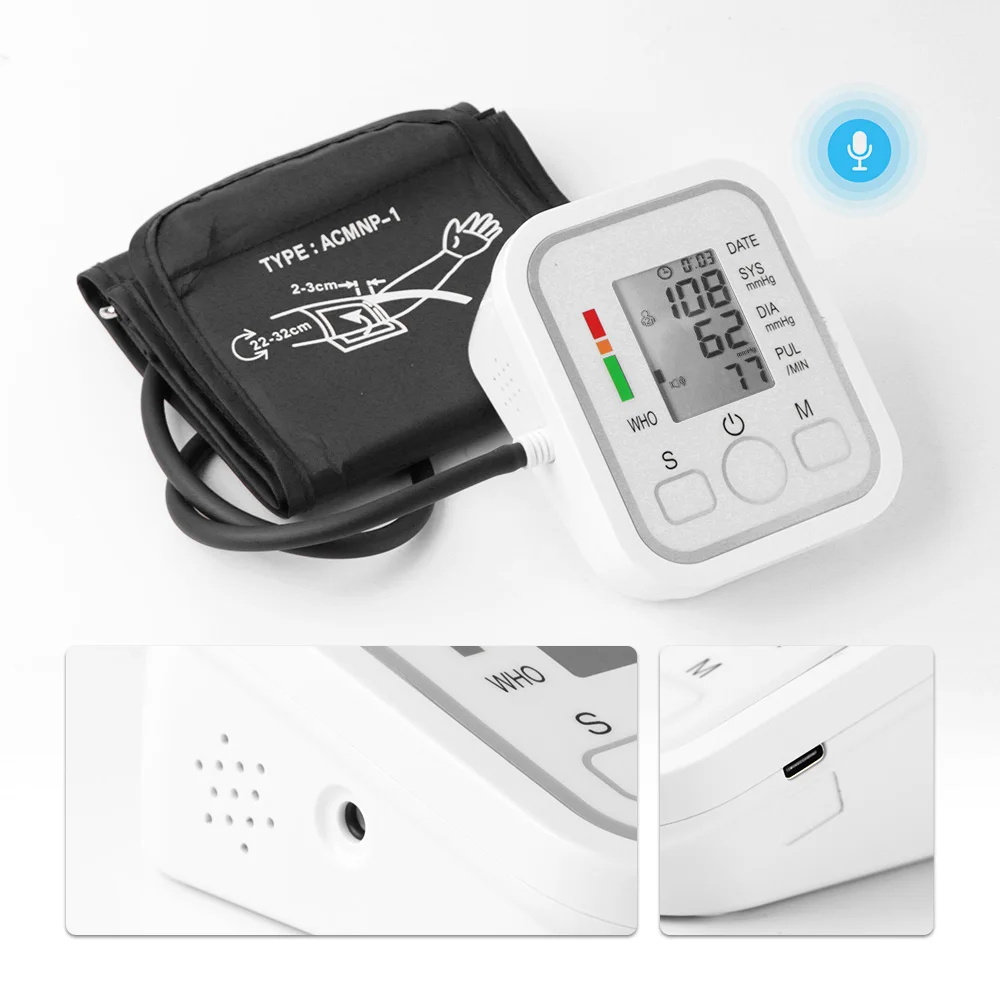 Portable Upper Arm Blood Pressure Monitor LCD Digital Arm Hematomanometer Medical BP Sphygmomanometer Pressure Meter Tonometer