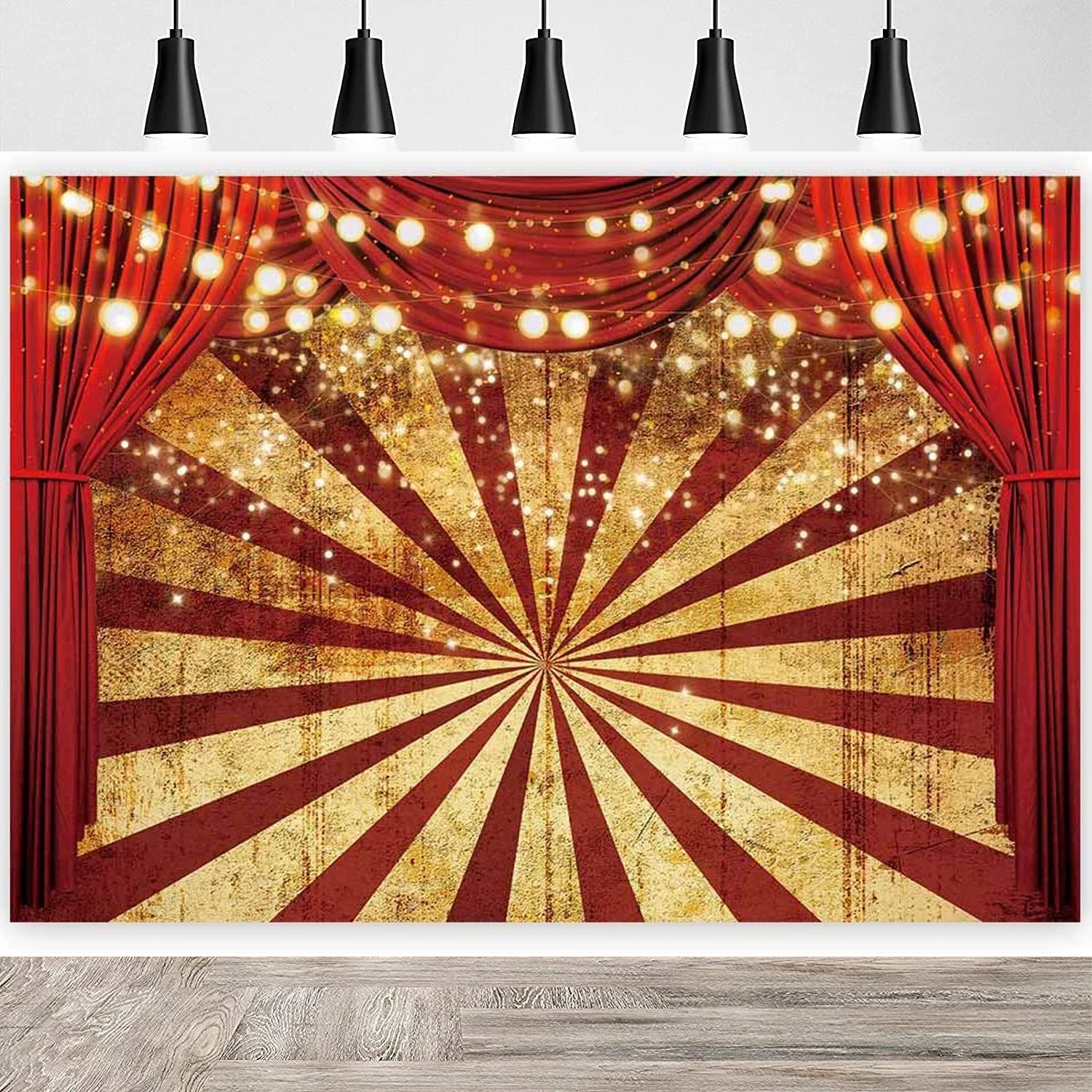 

Golden Glitter Red Curtain Photography Backdrop Circus Sparkle Stripes Background Baby Shower Birthday Party Decoration Banner