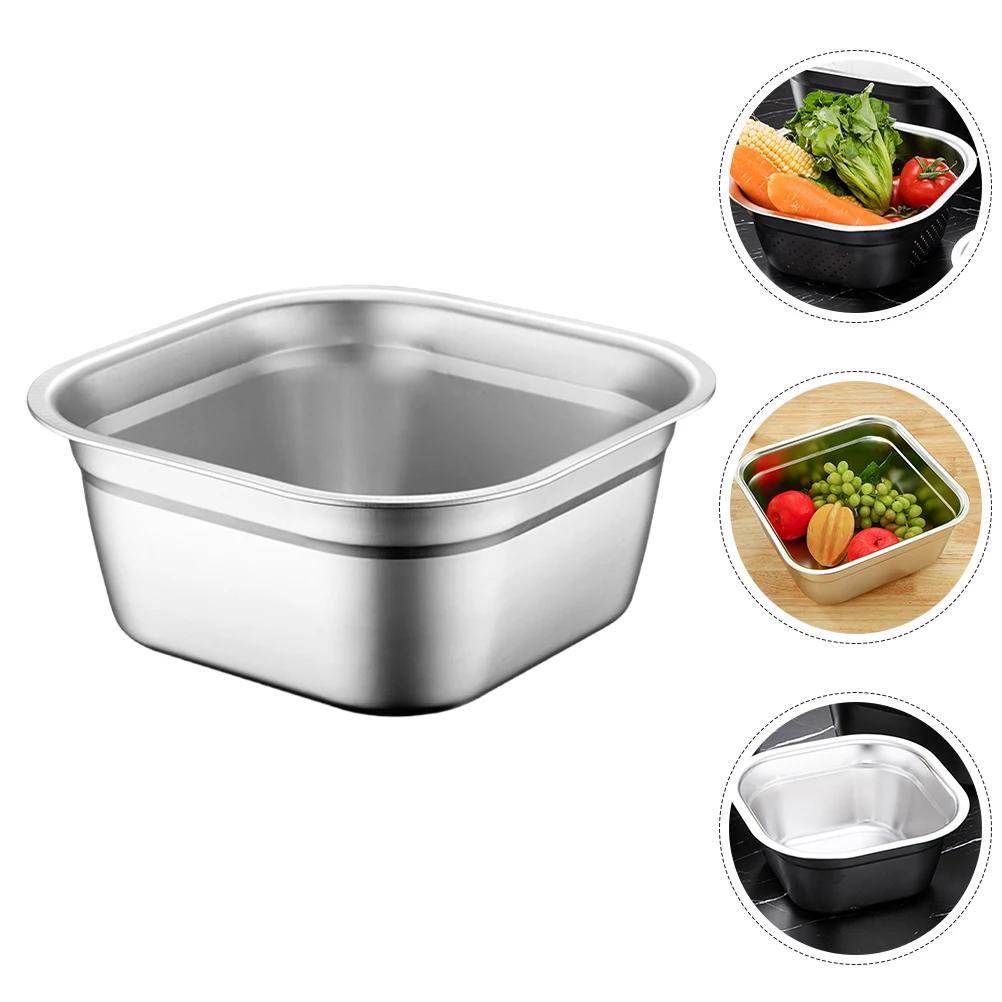 

2 Pcs Stainless Steel Square Basin Dishpan for Washing Dishes Bowls with Lids Baking Pans Sink Kitchen Cover