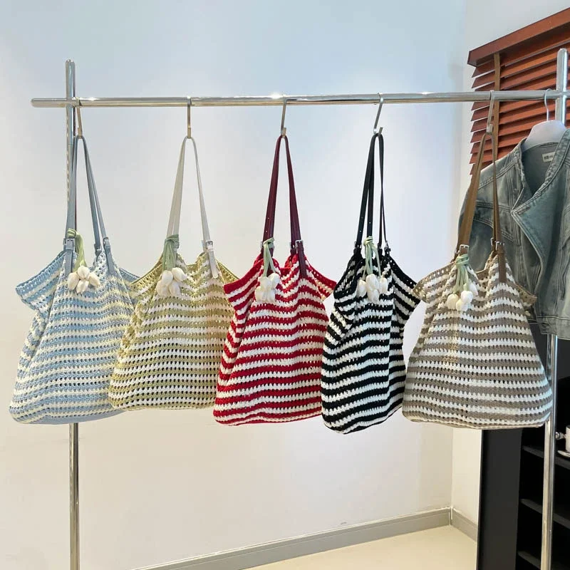 

Casual Knitted Bag Women's Summer Handmade Woolen Knitted Underarm Knitted Bag Large Capacity Storage Shoulder Bag