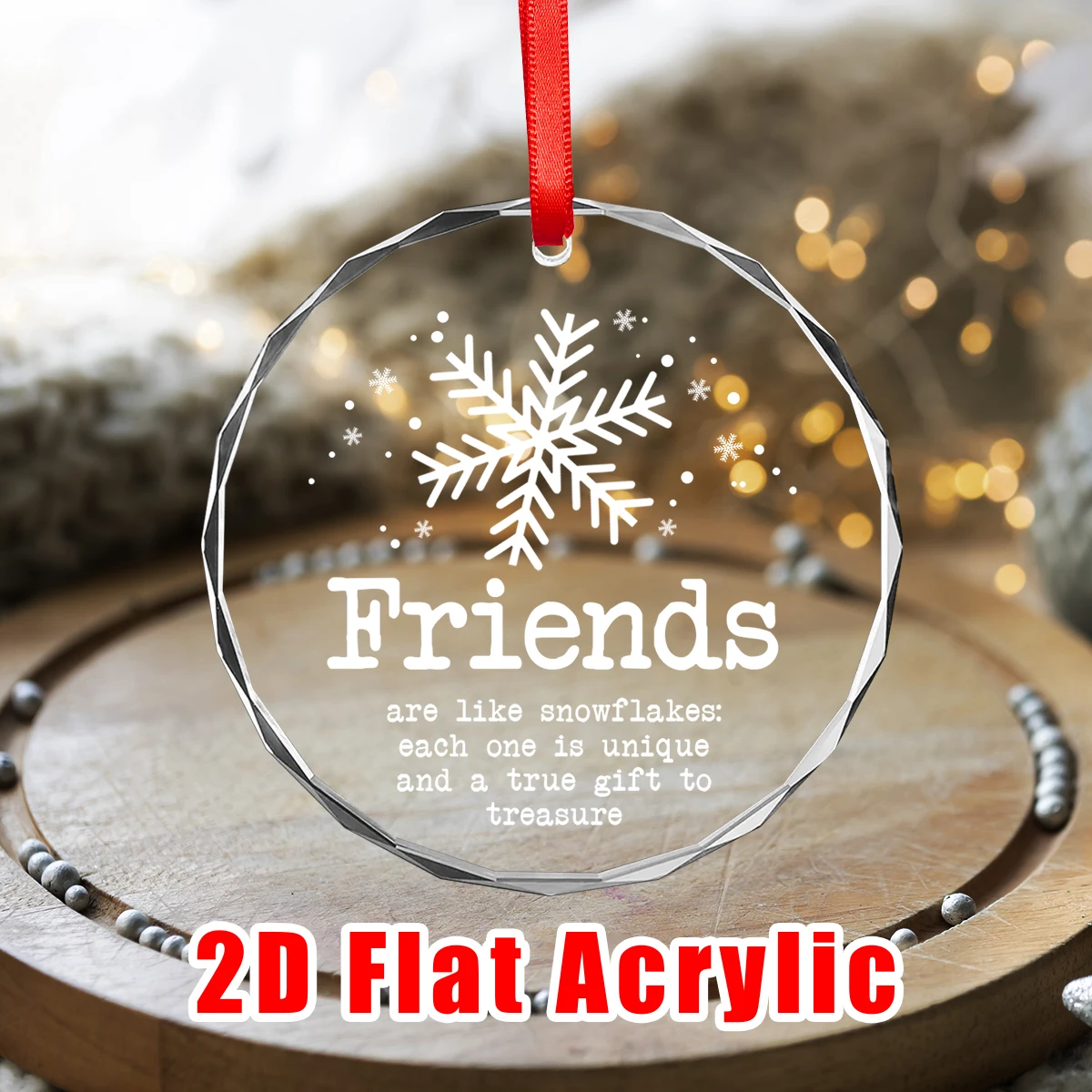 1pc Friends Themed Transparent Round Acrylic Christmas Ornament,Christmas Tree Keepsake Pendant,Appreciation Gift Hanging Sign