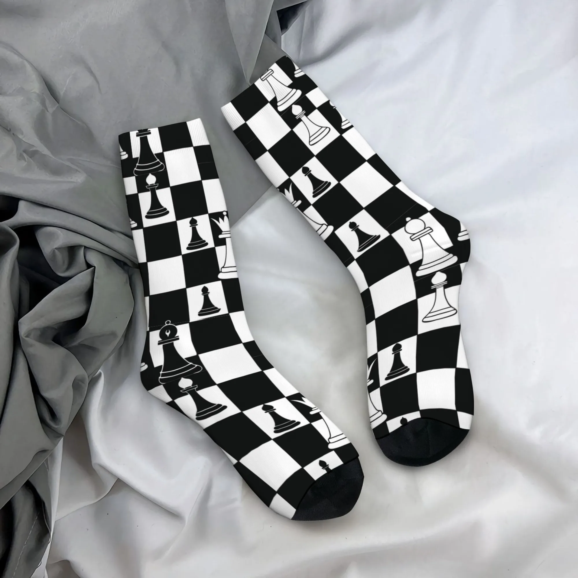 Black and White Chess Print Men's Socks Street Hip-hop Quirky Harajuku Fun Game Socks Skin-friendly and Comfortable Socks