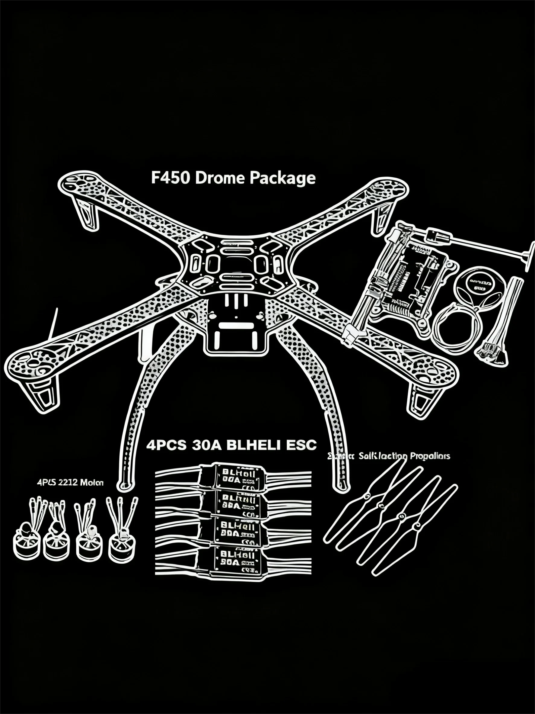 Kit de Drone AN F450 avec contrôle de vol PIXHAWK 2.4.8, 100MW, radio télémétrie, quadrirotor BLHELI 30A ESC 2212, moteur avec train d'atterrissage