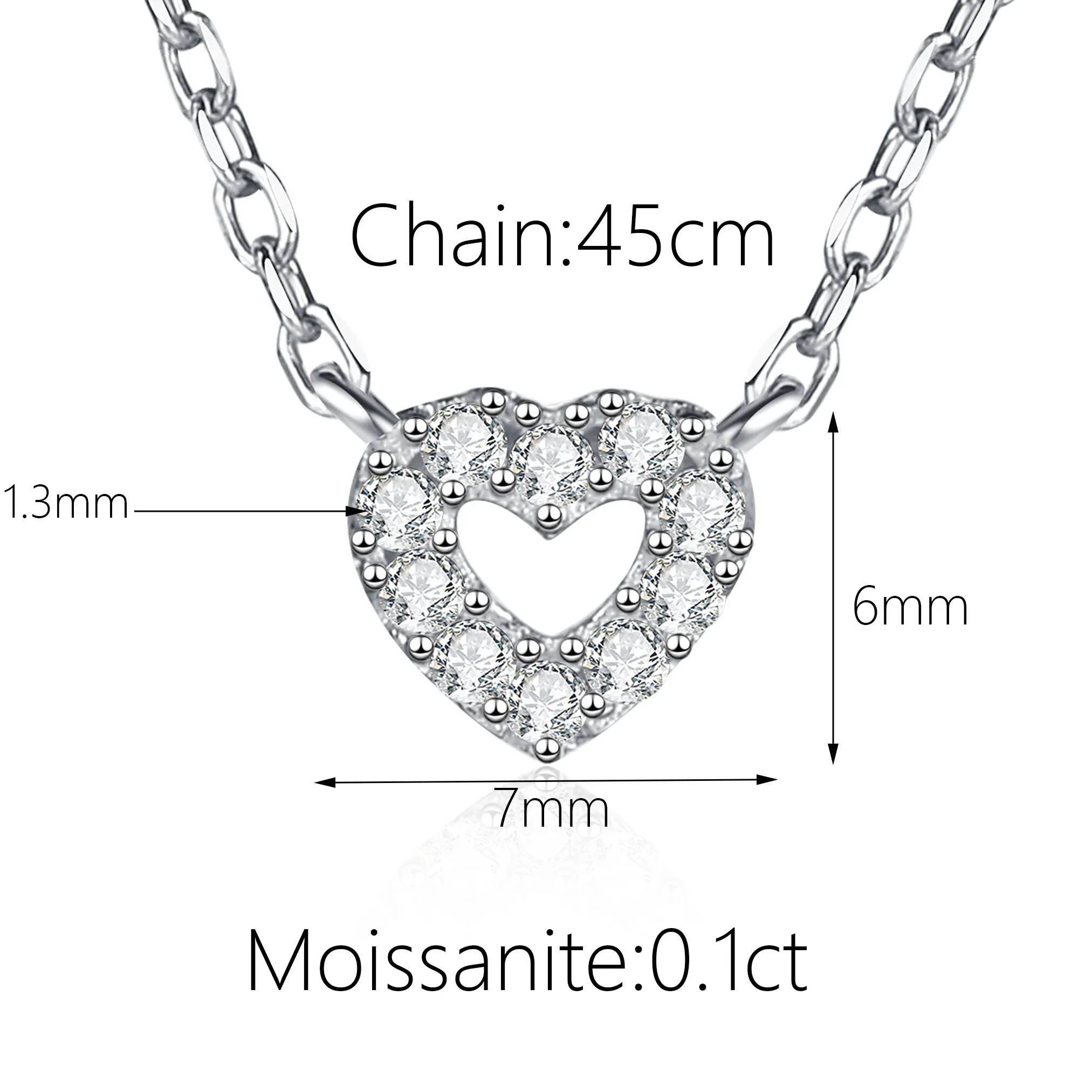 1.3 مللي متر D اللون مويسانيتي شكل قلب قلادة 925 فضة مختبر قلادة الماس النساء هدايا الزفاف غرامة مجوهرات حفلة