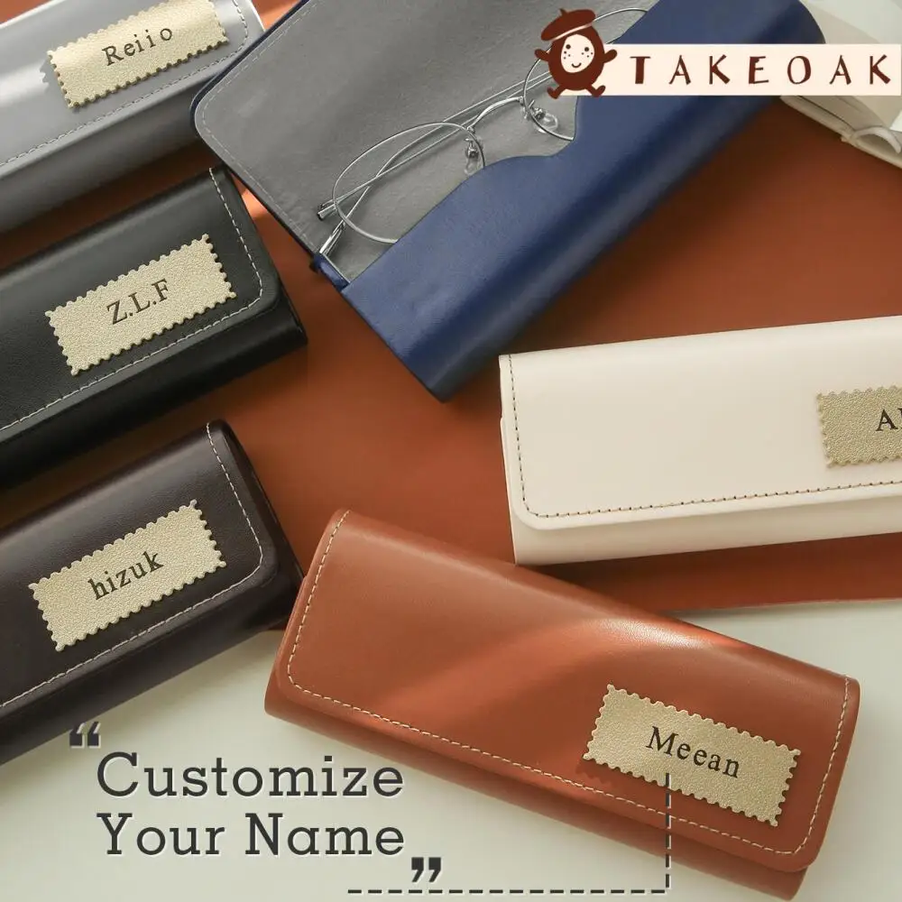 Estuche de Gafas Personalizado con Nombre en Etiqueta de Cuero, Caja de Almacenamiento de Gafas Portátil de PU Suave, Monograma Personalizado, Regalo para Hombres y Mujeres