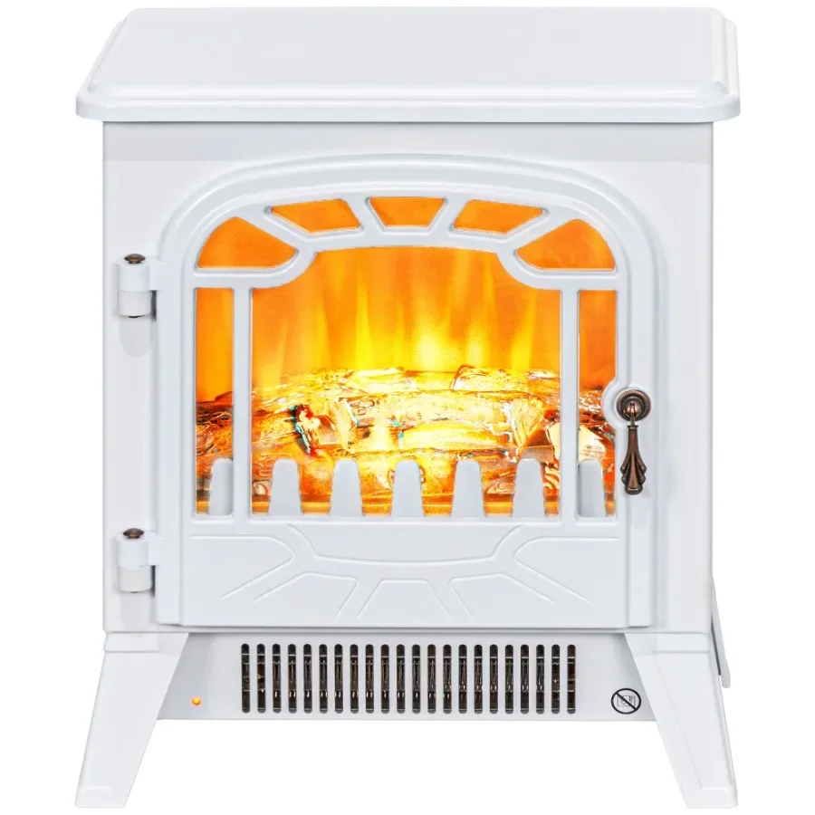 

Freestanding Electric Fireplace Stove Heater with Overheat Protection and Realistic Flame Effect 750W/1500W White