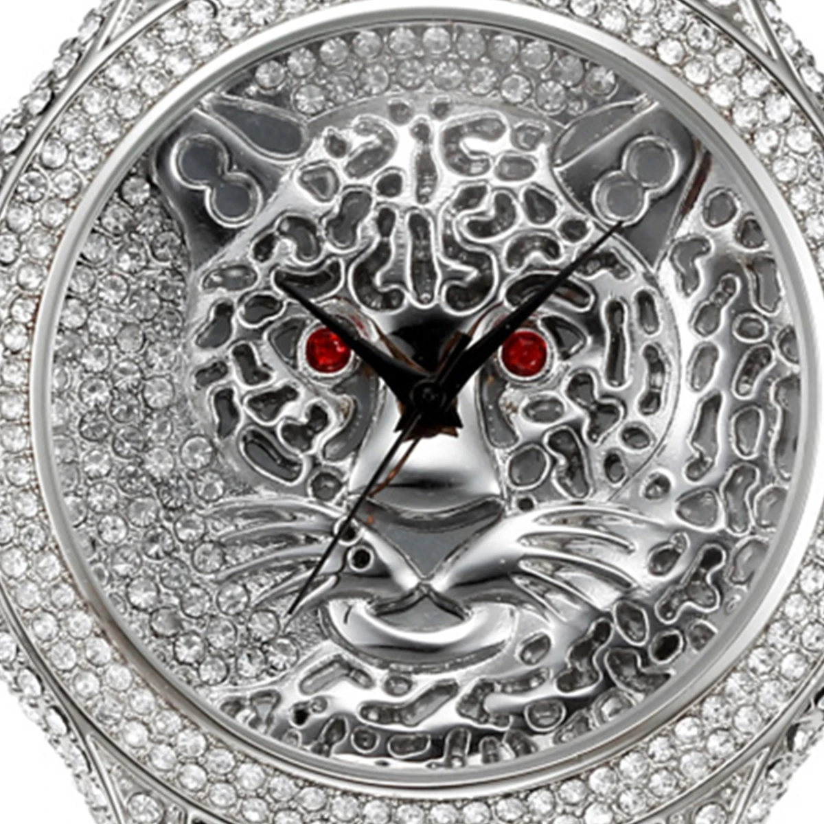 Aokaishen Leopard Head Field Watch for Men Ice Big Gold Color Waterproof Stainless Steel Hip Hop Jewelry Relogio Masculio