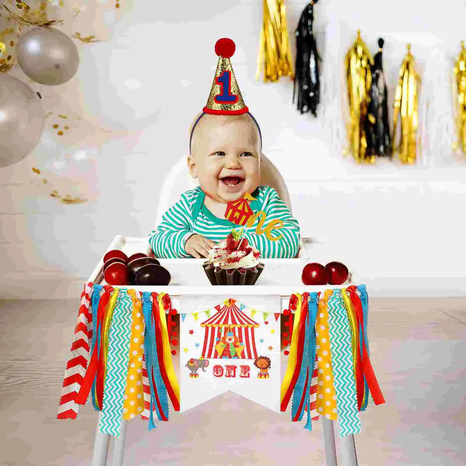 3 Pcs Boy Baby First Birthday High Chair Banner Circus Decorations Party Supplies