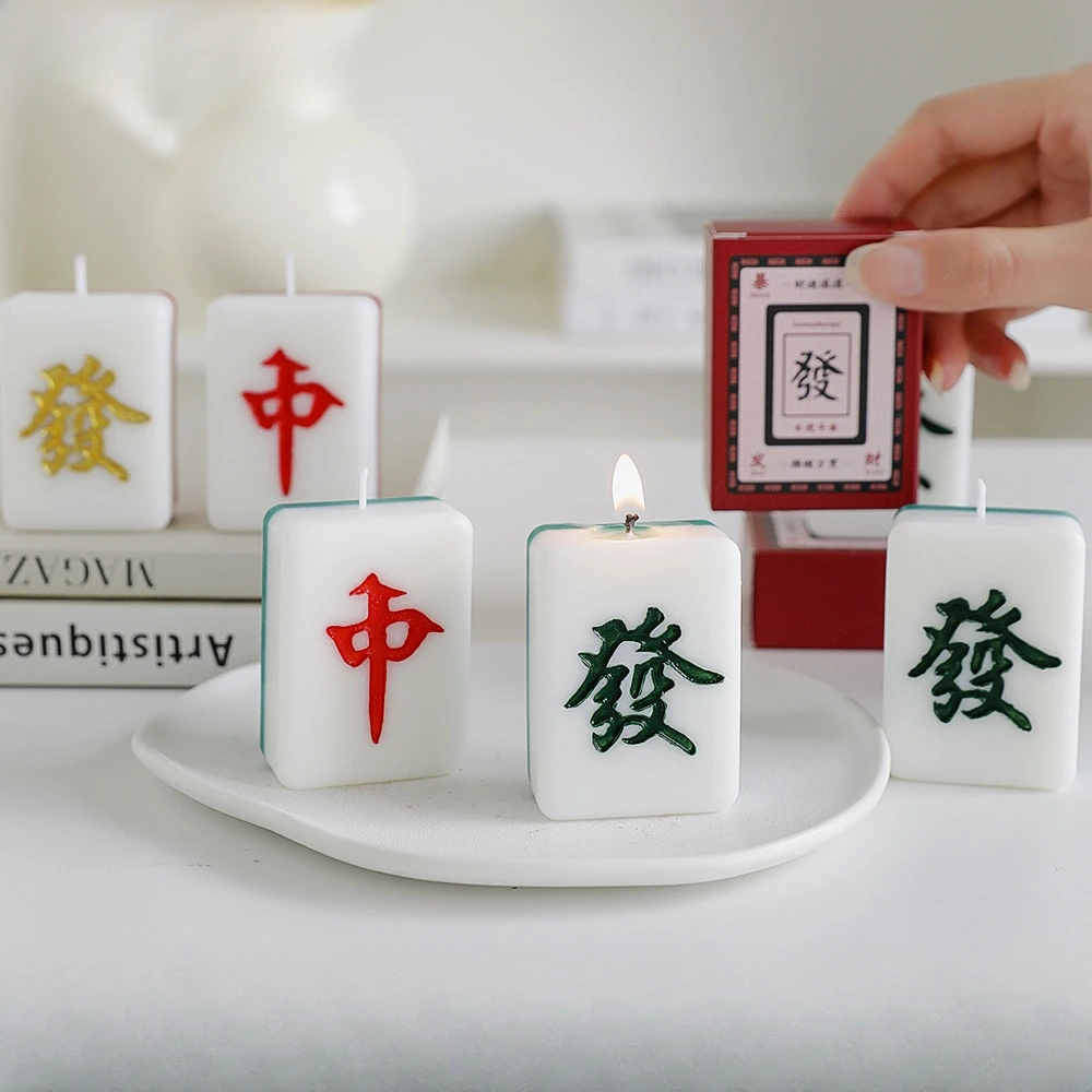 Y New Year's Fortune Mahjong Scented Candles Paraffin Wax Cake Decoration Candle Birthday Wedding Traditional Gift Fragrance