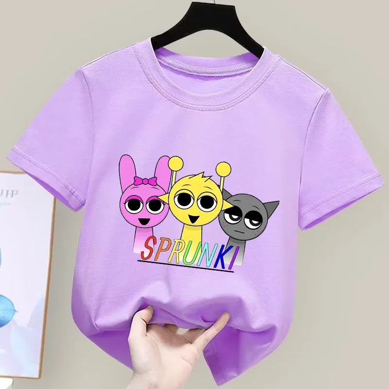 Sprunkis Clothes Baby Shower Boys Girls Colored Cotton T-shirts Cartoon Game Character Print Tops Cool Comfortable Short Gift