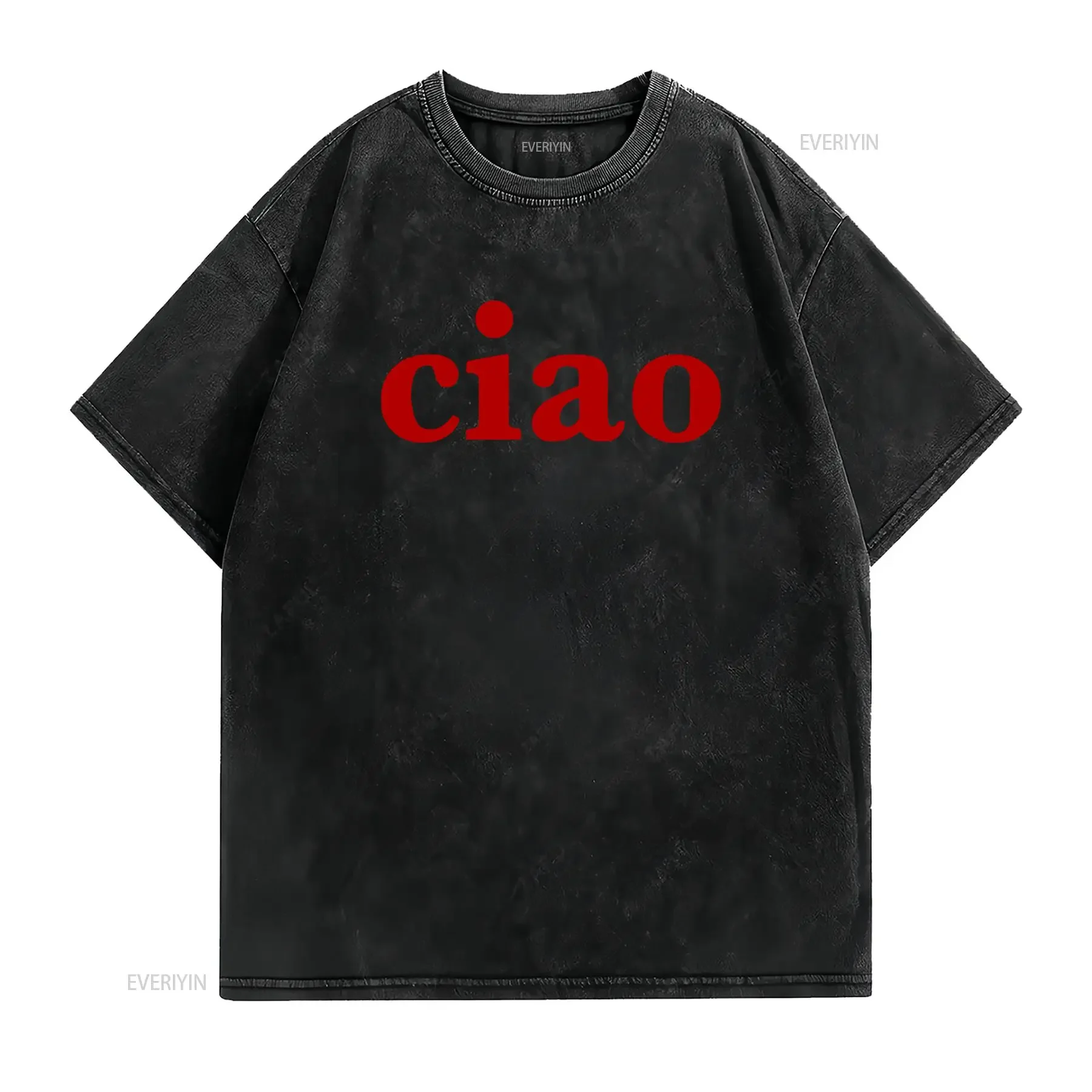 Ciao Italian Italy Hello Goodbye Saying Language Travel Funny T shirt vintage Washed fashion Casual Versatile Breathable homme