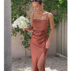 Camis Dress Women Summer Sleeveless Low Cut Fashion Pure Color Split Strap Dress Slim Fits Summer Sexy Bodycon Dress