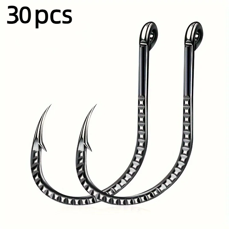 30pcs Ganchos de Pesca em Aço Carbono Premium - Design de Escama de Dragão para Aderência Superior, Prateado, Acessórios de Pesca