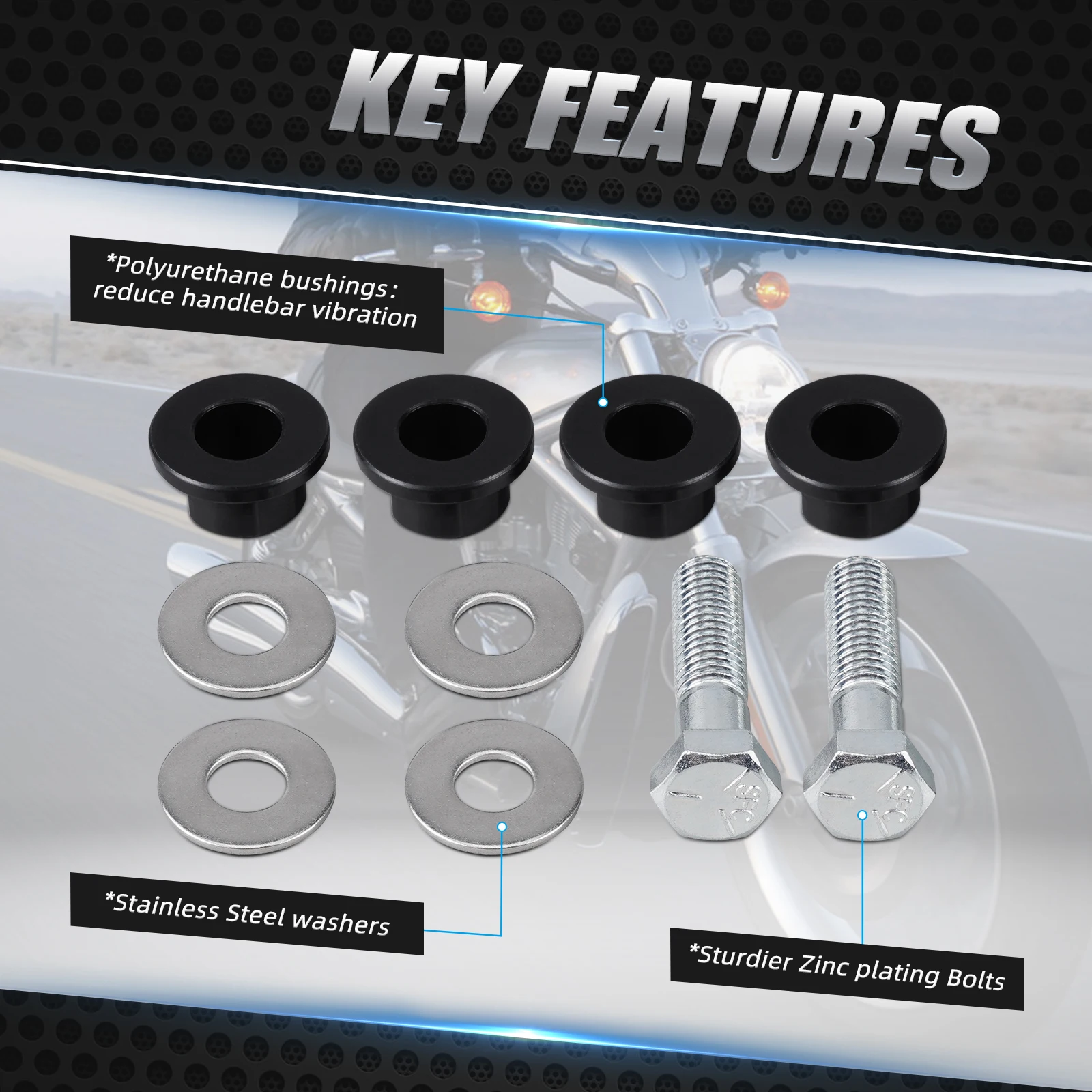For Harley Street Glide FLHX Road King FLHR Handlebar Riser Mount Bushings Screws For Harley Fat Boy FLFB 107 FLFBS 114 18-2024 - Image 6