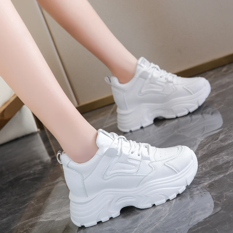 

Woman Pu Leather Breathable Walking Female White Platform Women's Sneakers 2026 Autumn Lace-Up Thick Bottom Sports Shoes