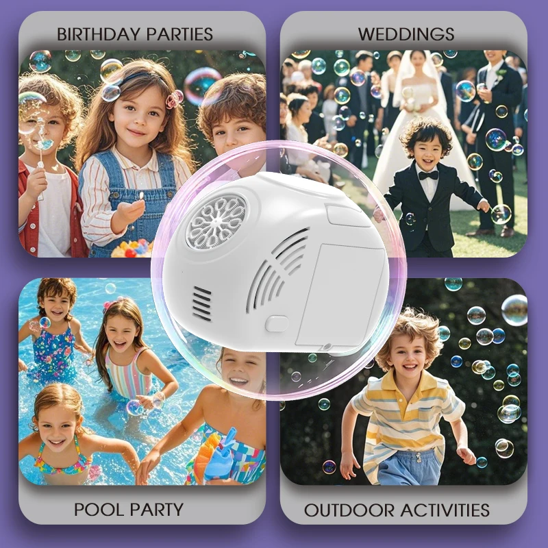 ماكينة فقاعات محمولة باليد أوتوماتيكية بالكامل بـ 10 فتحات لحفلات الزفاف/حفلة عيد ميلاد الأطفال بدون بطارية مياه فقاعية