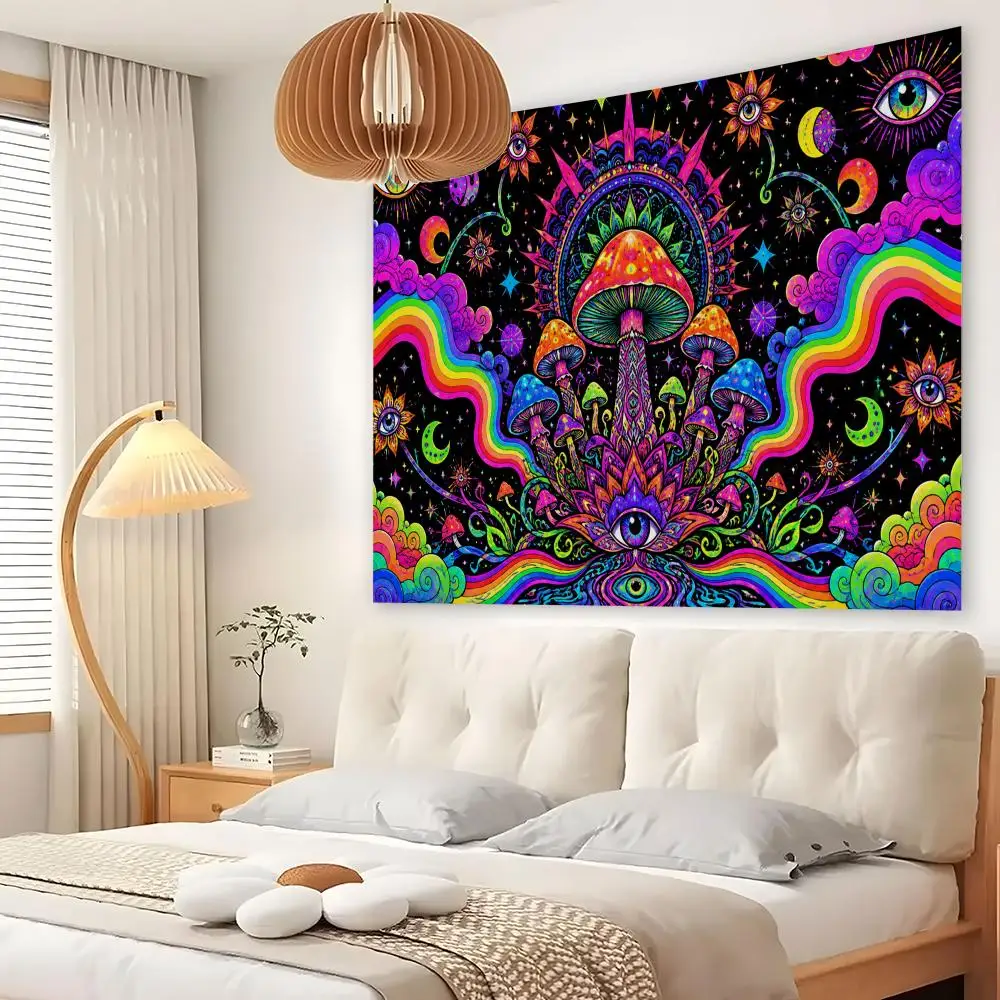 Mushroom Psychedelic Eyes Tapestry Custom Living Bedroom Party Dormitory Interior Wall Bohemian Decoration Attached Clip