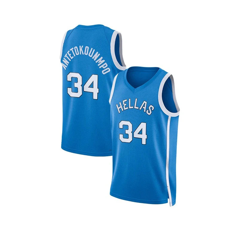 

Basketball jerseys 2024 HELLAS 34 Antetokounmpo jersey Sewing embroidery Cheap High Quality Outdoor sportswear Light Blue