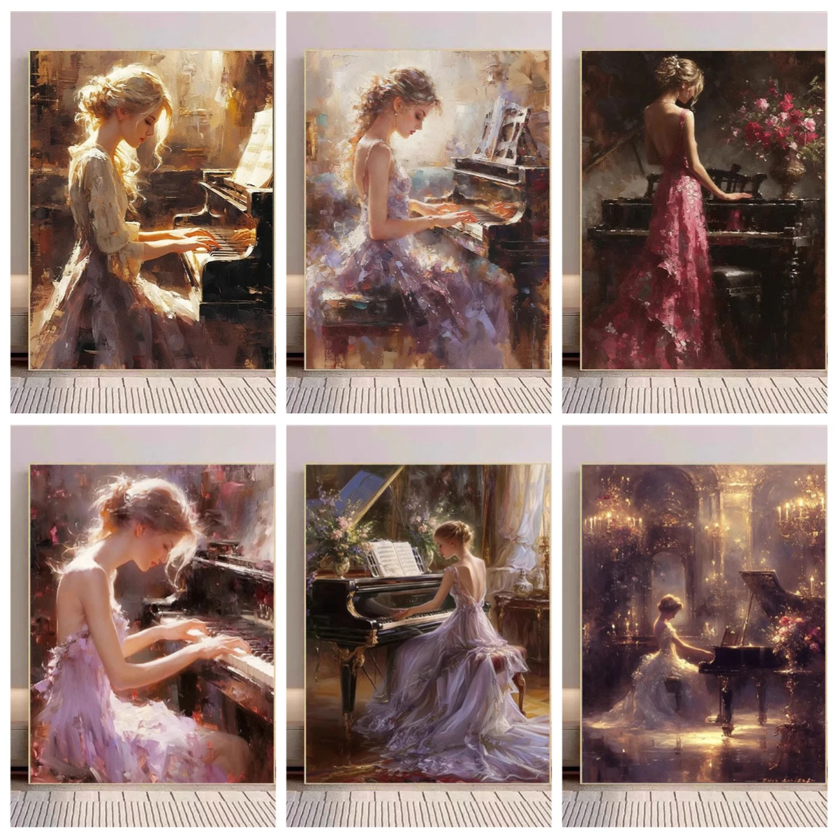 

Девушка-пианино, цифровая картина маслом, новинка 2025, наполненные цветами дофамина «сделай сам», ручная роспись, ручная роспись, декоративные картины