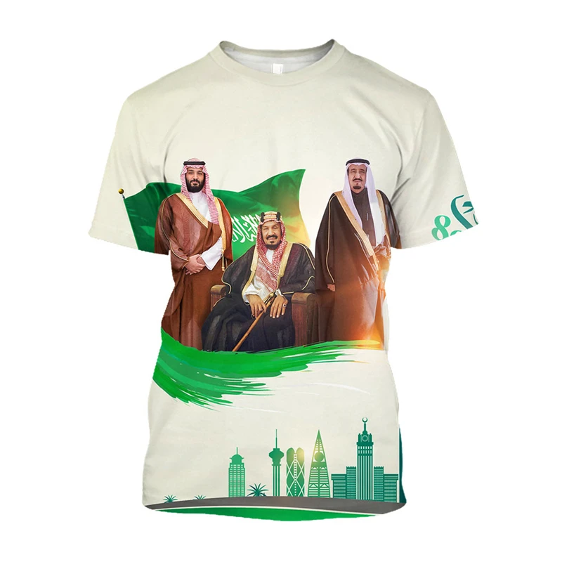 Dia nacional saudita jumeast 3d bandeira da arábia saudita impressão camisetas masculinas novo em unisex baggy t camisa moda dia nacional 93 festival