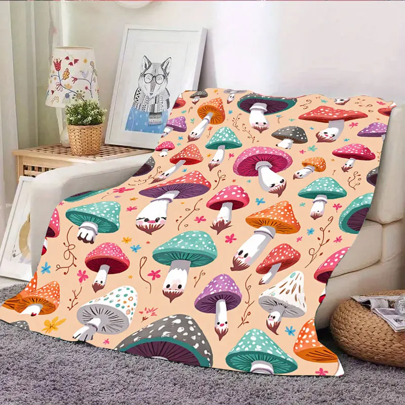 1 PC Flannel ผ้าห่มเห็ดน่ารักพิมพ์ขนแกะผ้าห่มสําหรับ COZY Home Decor