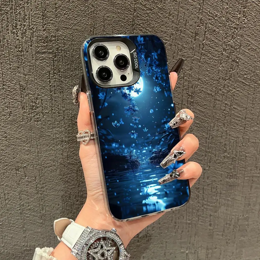 

The silent night scene phone case for iPhone 16 15 14 13 12 11 Pro/ Max/Plus shock-proof rear cover anti-fingerprint