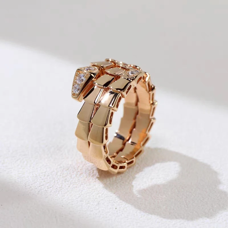 Fashion Brand 925 Sterling Silver Head and Tail Diamond Elastic Snake Bone Ring for Women Luxury Jewelry Party Couple Gift