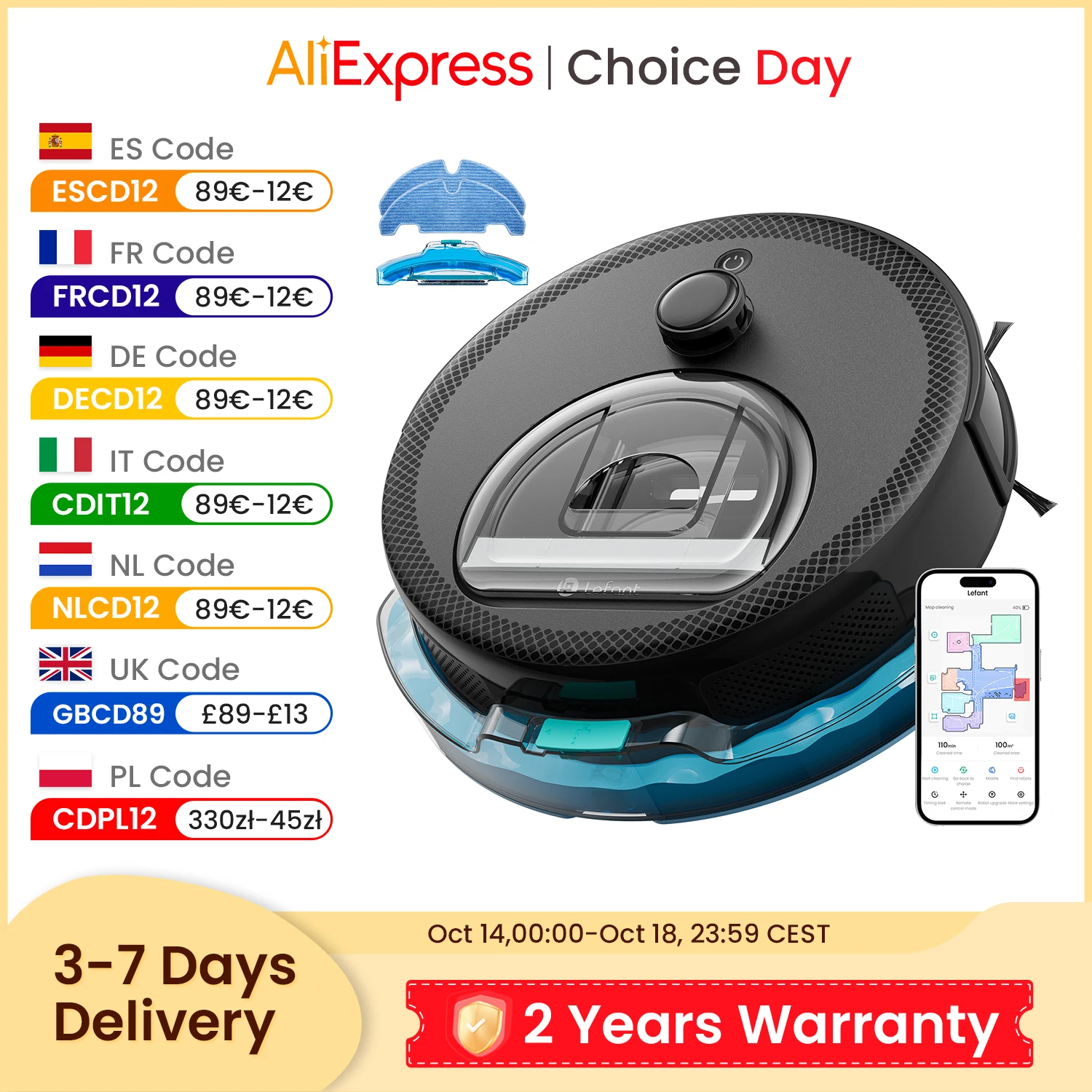 Lefant M330 Pro M330S Robot aspirateur et vadrouille combo, 5000Pa, navigation dBTOF LiDAR, Alexa/Google/WiFi, idéal pour les poils d'animaux