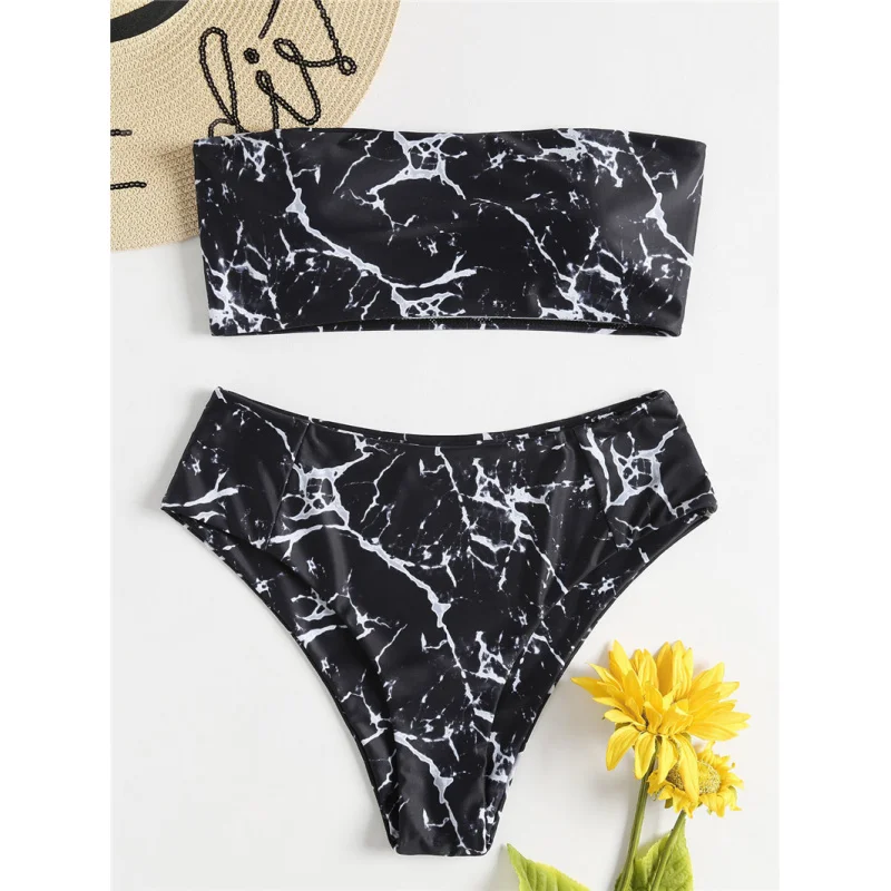 Two-Piece Women's Summer Sexy Strapless Gradient High-Waist Swimsuit Set New Bikini