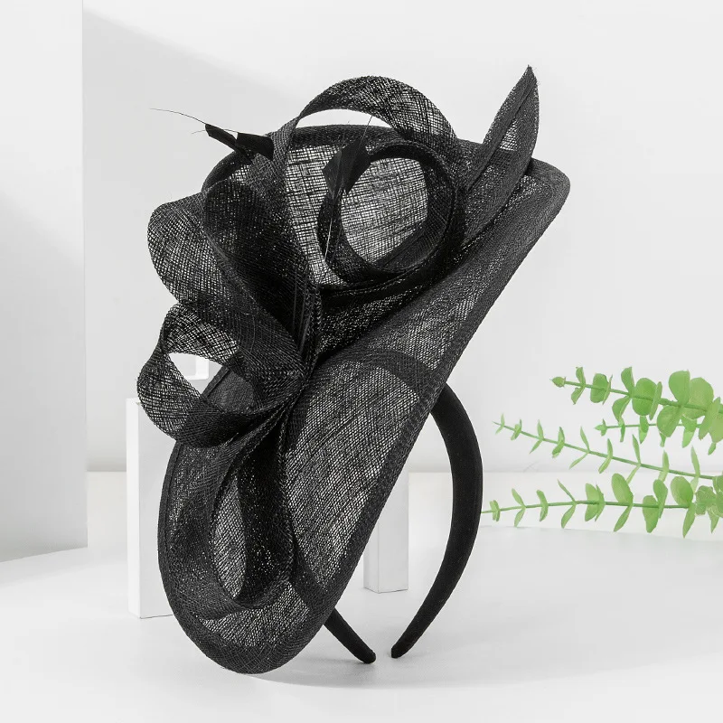 Black Flax Fascinator Hat Women Royal Ascot Headpiece Flower Fashion Chapeau Cap For Church Kentucky Derby Chapeau Cap Headband