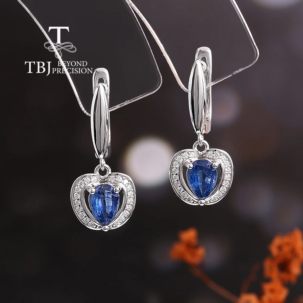 

"Love" Heart shape women's clasp earrings natural pear 5*7mm kyanite 925 sterling silver fine jewelry for birthday proposal gift