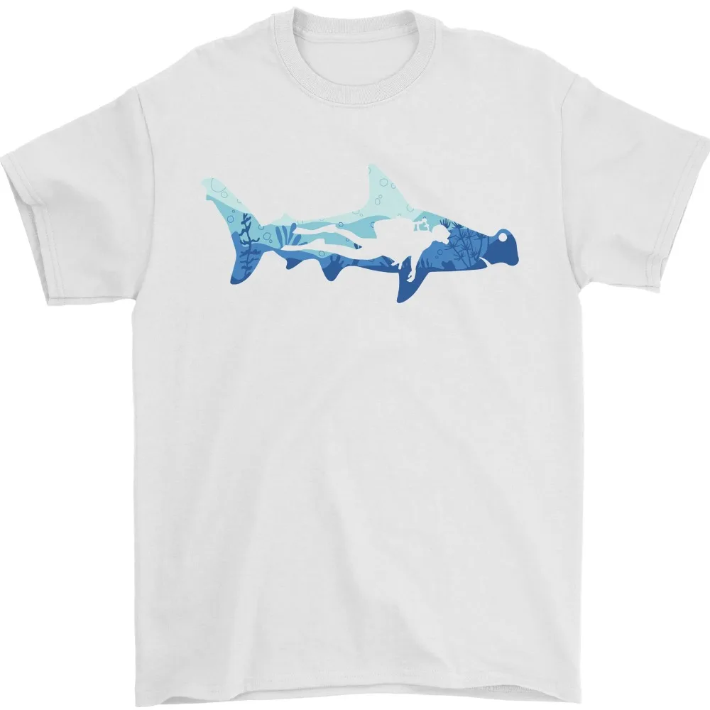 Hammerhead Shark Scuba Diver Diving Mens Tee Cotton Men\'s Short Sleeve Outdoor Fashion Casual Summer Shortsleeve Shirt for Men