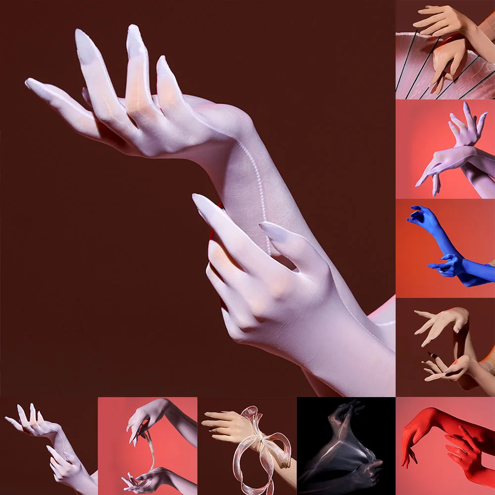 Women Sexy Oily Glove Sheer Elastic Transparen Mittens Driving Glove Dancing Club Cosplay Silk Smooth Stage Performance