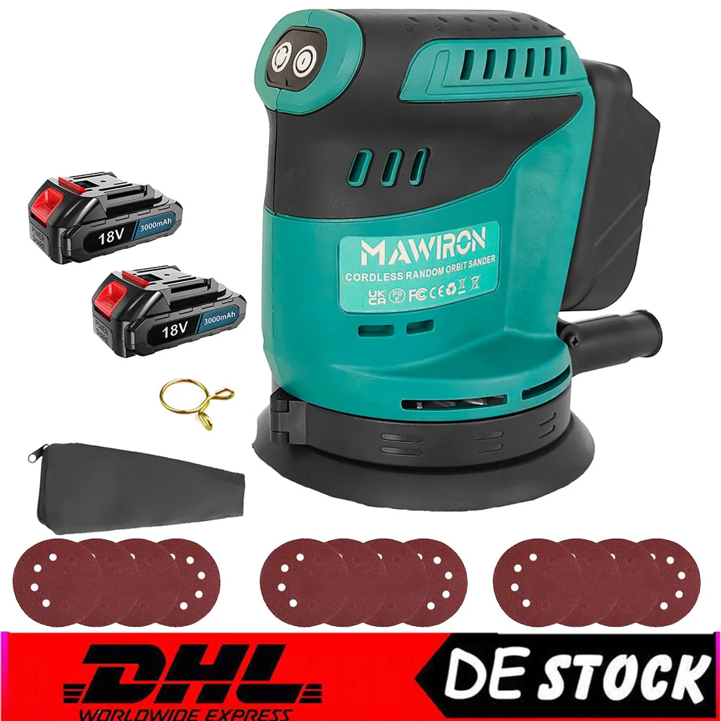 Sostituisci per Makita DBO180Z 18v Cordless 5 ''125mm Levigatrice orbitale casuale Lucidatrice con 2 batterie agli ioni di litio 3.0Ah e caricabatterie