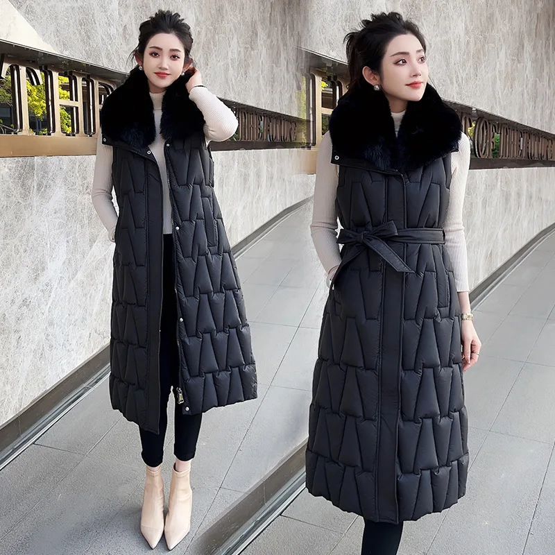 

Длинный толстый пуховый хлопковый жилет, женская куртка, осень-зима 202, новое корейское свободное пуховое хлопковое жилетное пальто без рукавов, женский жилет