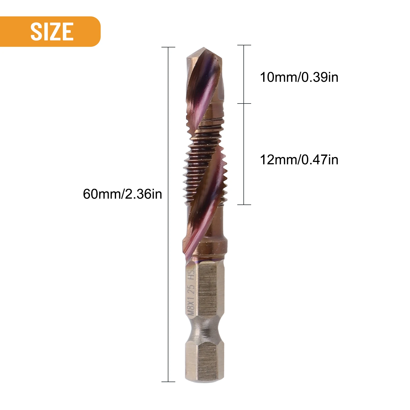 6pcs HSS Tap Drill Bit Set with 1/4 Hex Shank for M3 M5 M6 M8 M10 Drilling Tapping Chamfering Tool for Low Hardness Materials
