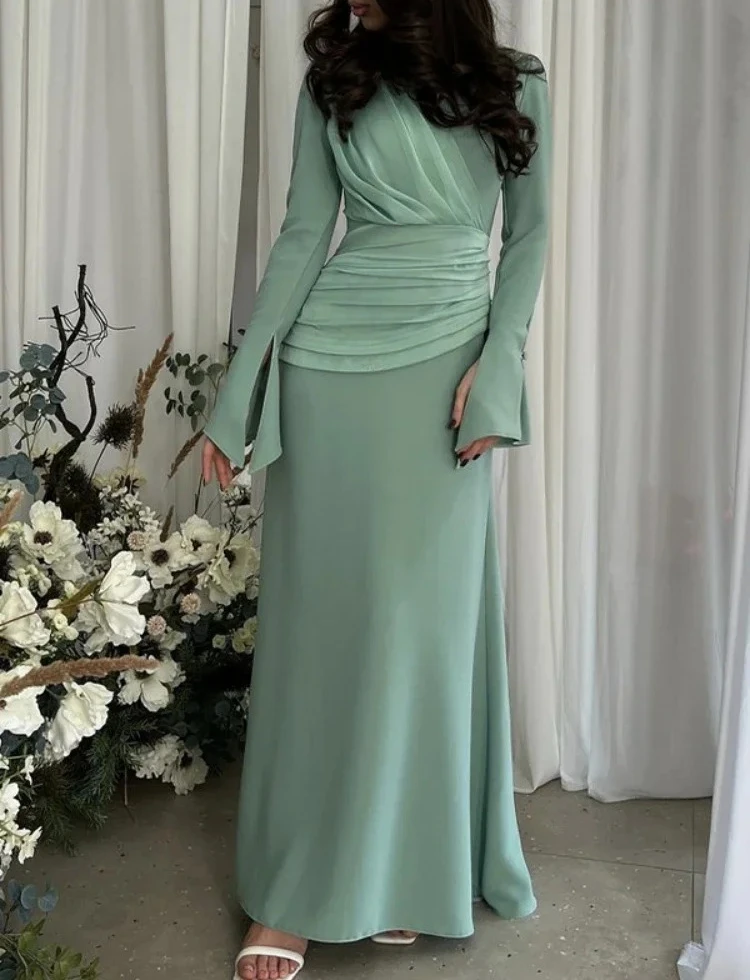 Sukienki damskie plisowane z rozszerzanymi rękawami długie sukienki marokańskie Vestidos Dubai Robe