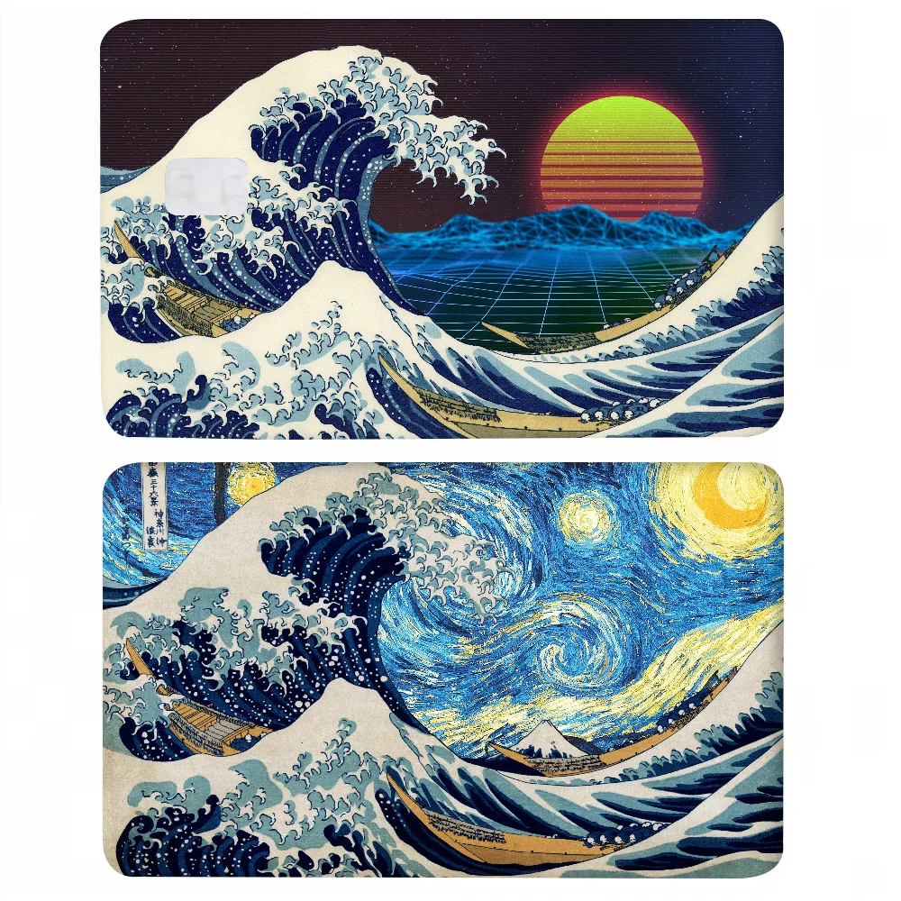 Great Wave 1 Set Of 4 Pcs Sticker Film Skin Cover Case For Small Large No Chip Debit Credit Card Front Side