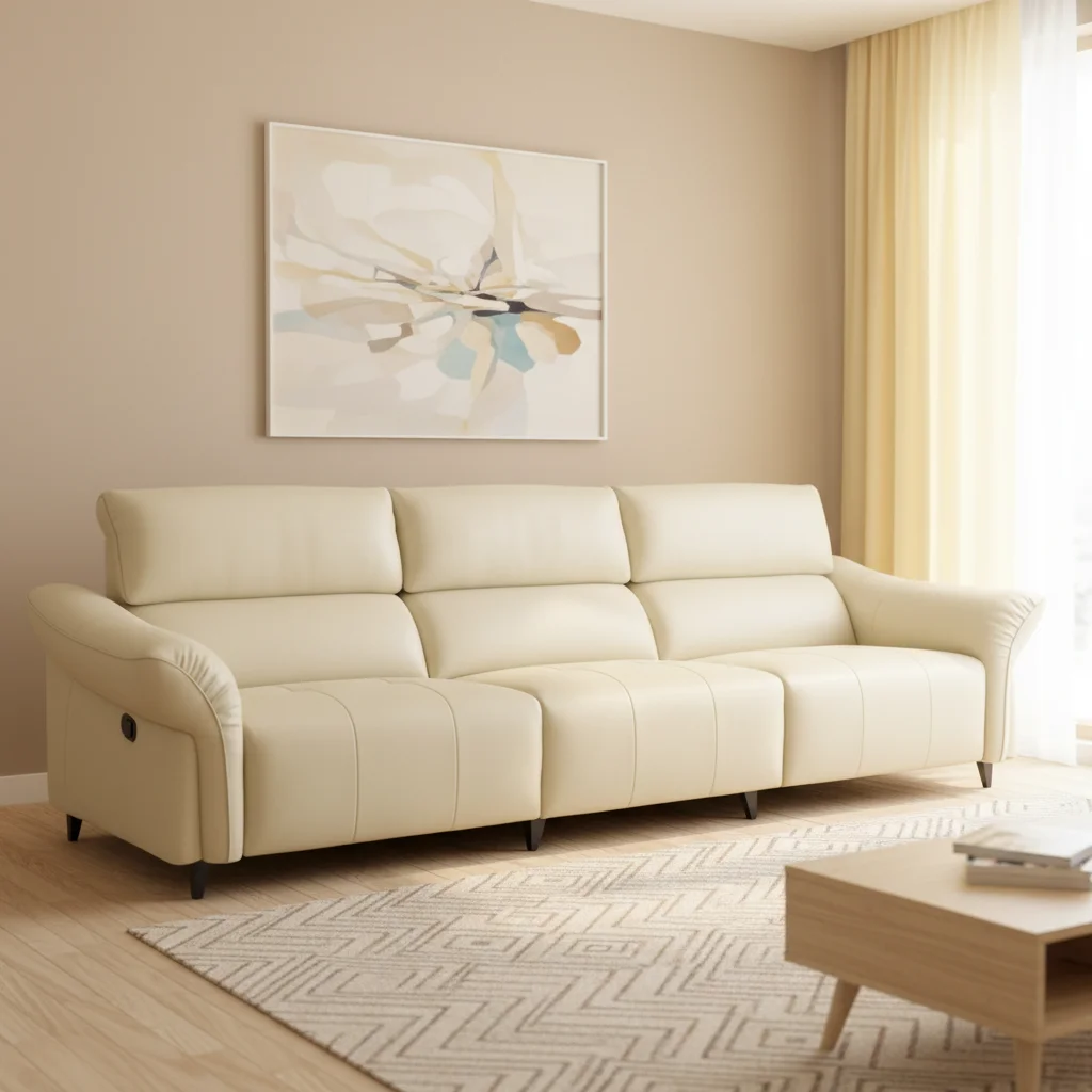 

#Leather Sectional Couch Recliner Height-adjustable Backrest Sofa Set Convertible For Apartment Hotel Use