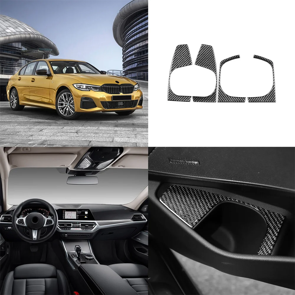 

For BMW 2019-2021 New 3 Series Door Storage Cup Carbon Fiber Trim Stickers 4 Pieces Waterproof And UV Resistant Practical