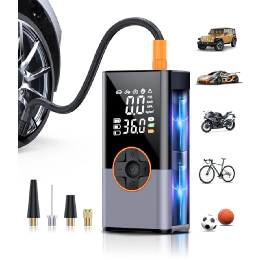 

Tire Inflator Portable Air Compressor, Cordless Tire Pump with LED Super Bright Light for Car, Bicycle, Motorcycle